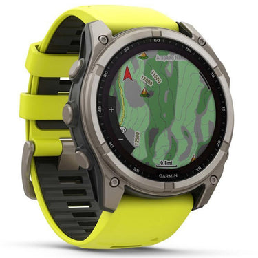 Garmin Fenix 8 51mm, Solar Sapphire, Titanium with Amp Yellow/Graphite Silicone Band