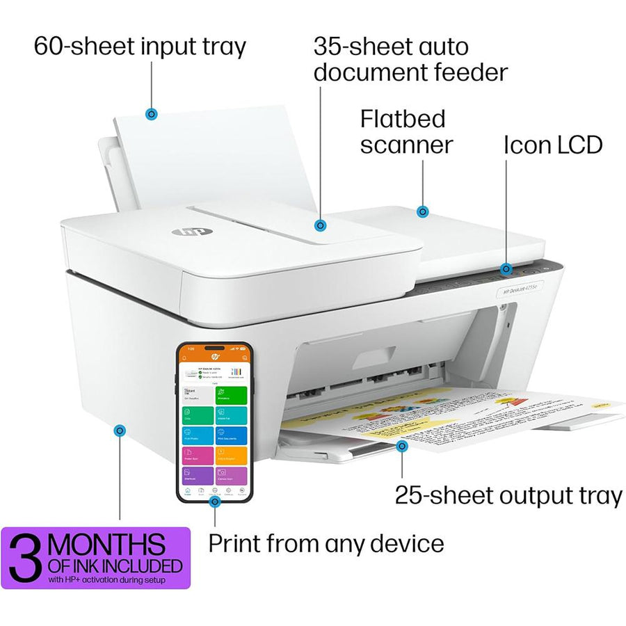Hewlett Packard DeskJet 4255e Wireless Color Inkjet Printer w/ Printer Essentials Bundle