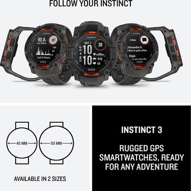 Garmin Instinct 3 - 50 mm Outdoor GPS Smartwatch, SOLAR, Black with Charcoal Band