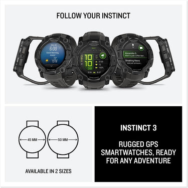 Garmin Instinct 3 - 50 mm Outdoor GPS Smartwatch, AMOLED, Black with Black Band