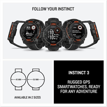 Garmin Instinct 3 - 45 mm Outdoor GPS Smartwatch, SOLAR, Black with Black Band
