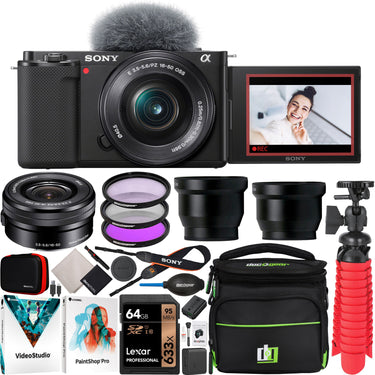 Sony ZV-E10 Mirrorless Vlog Camera Body + 16-50mm F3.5-5.6 Zoom Lens Kit Black Bundle