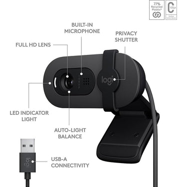 Logitech Core Brio 100 1080p Full HD Webcam in Black - 960-001580