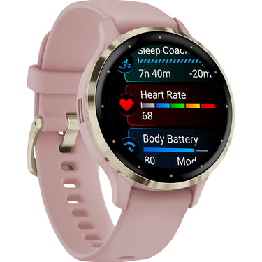 Garmin Venu 3S GPS Smartwatch Gold with Rose Case 41mm + Charging Dock Bundle