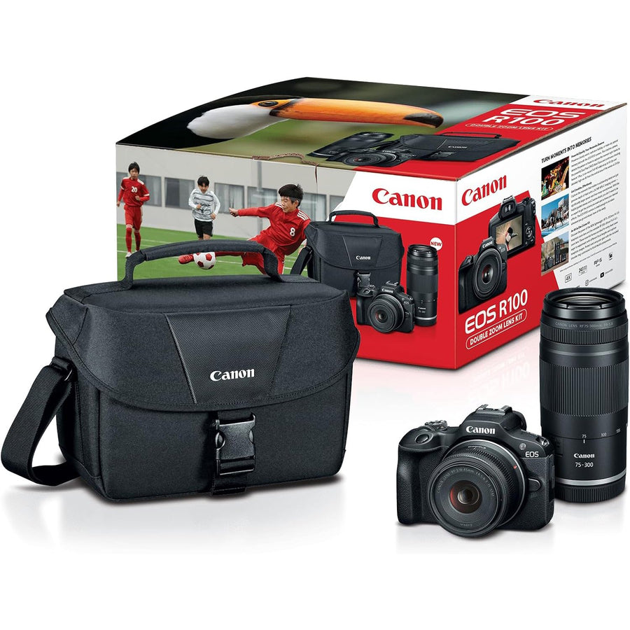 Canon EOS R100 4K Camera Double Zoom Lens + RF-S18-45mm & RF75-300mm
