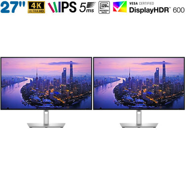 Dell UltraSharp 27" 4K UHD 120Hz IPS Black Thunderbolt Hub Dual Monitor Bundle
