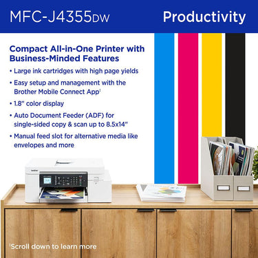 Brother INKvestment 4355 Wireless All-in-One Inkjet Printer + Color Cartridges Bundle