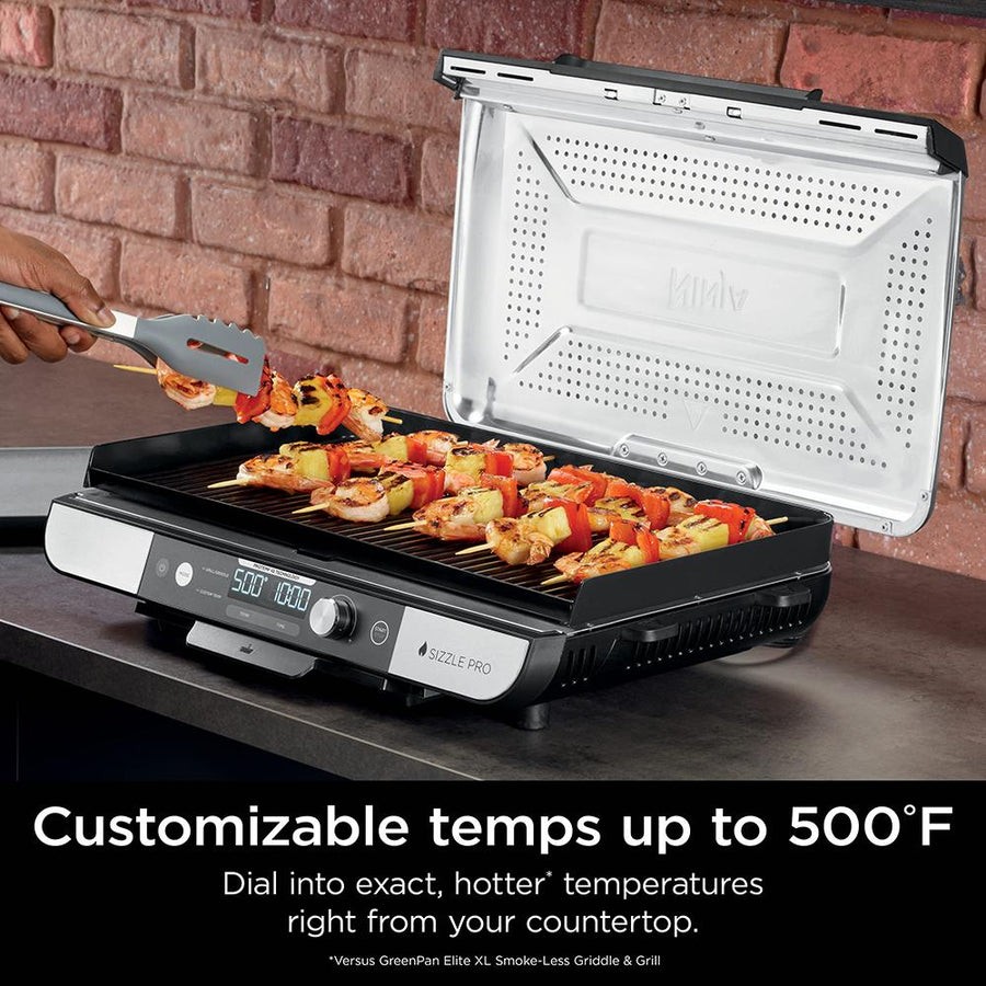 Ninja Sizzle Pro XL 20-Inch Indoor Griddle + Grill - Silver, Refurbished