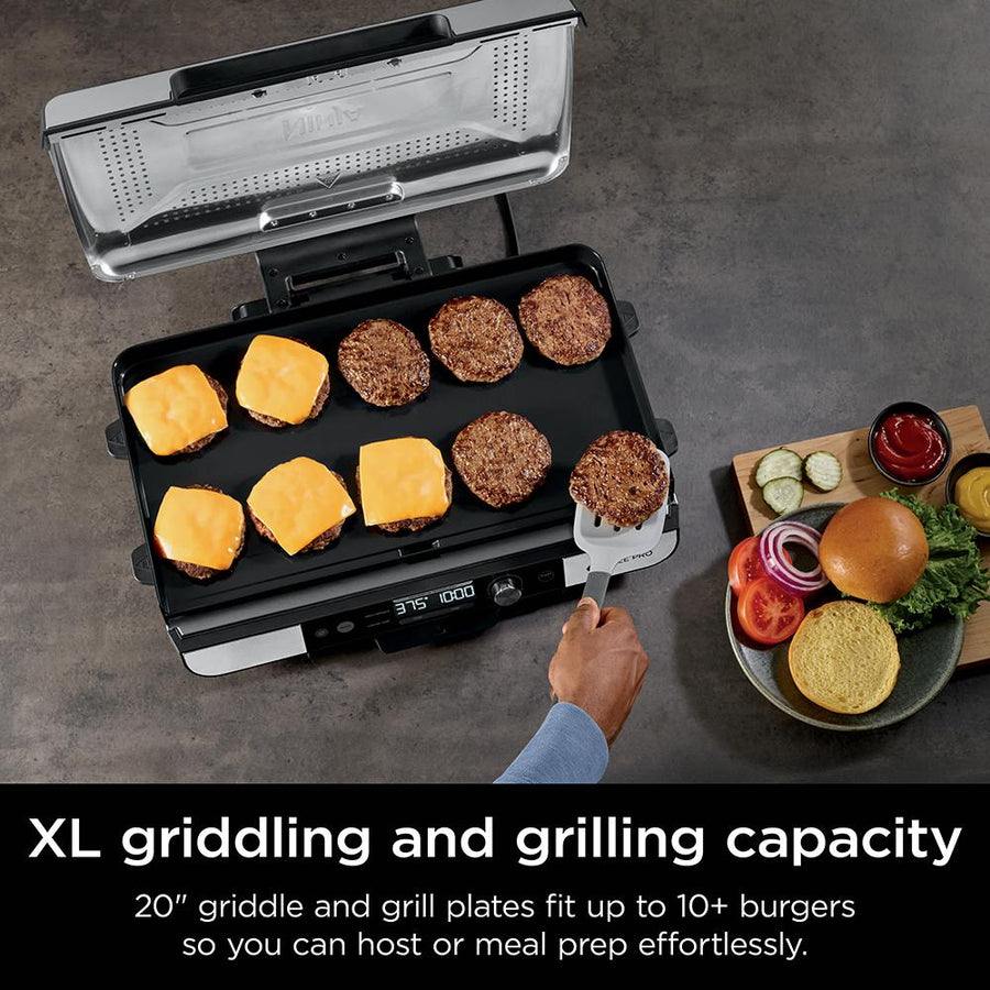 Ninja Sizzle Pro XL 20-Inch Indoor Griddle + Grill - Silver, Refurbished