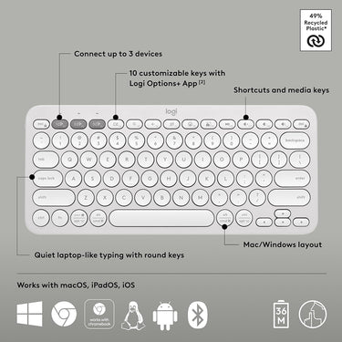 Logitech Core Pebble Keys 2 K380S Wireless Keyboard in Tonal White - 920-011776