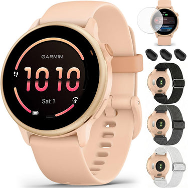 Garmin VIVOACTIVE 6 Health & Fitness GPS Smartwatch Pink + Elastic Bands Bundle