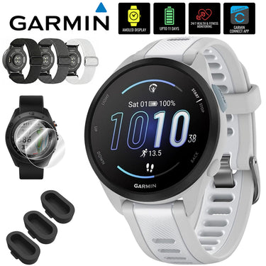 Garmin Forerunner 165 Smart Sport Watch, Mist Gray + Whitestone w/ Accessories Bundle
