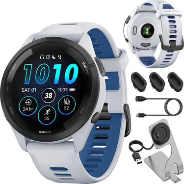Garmin Forerunner 265 GPS Smartwatch, Whitestone + Charging Dock + Dust Cover Bundle