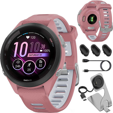 Garmin Forerunner 265S GPS Smartwatch Light Pink with Charging Dock Bundle