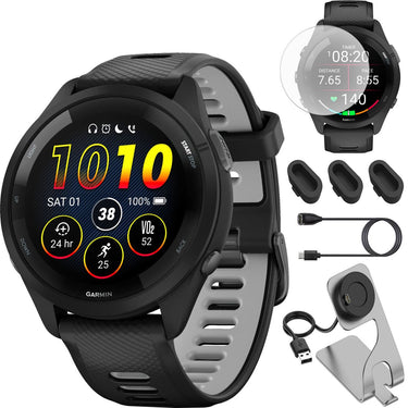 Garmin Forerunner 265 GPS Smartwatch - 46mm + Charging Dock + Protector Bundle