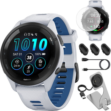 Garmin Forerunner 265 GPS Smartwatch, Tidal Blue + Charging Dock + Protector Bundle
