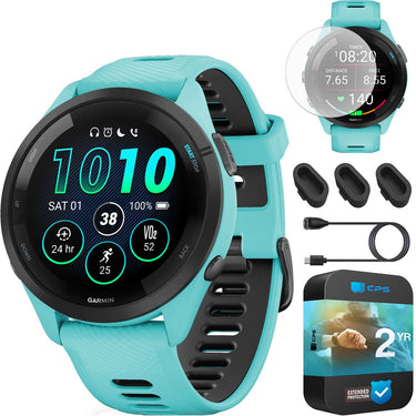 Garmin Forerunner 265 GPS Smartwatch Aqua/Black with 2 Year Warranty Bundle