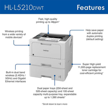 Brother HL-L5210DWT Business Monochrome Laser Printer w/ Print Like A Pro Bundle