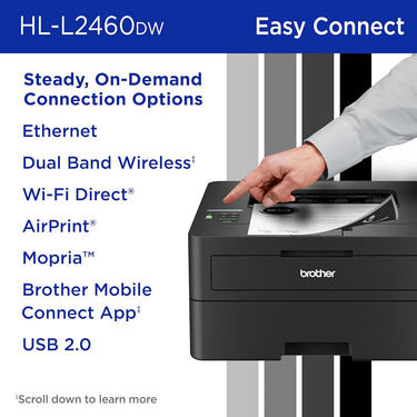 Brother HLL2460DW SOHO Laser Printer with 26-Month Plan, HDMI & USB Cables