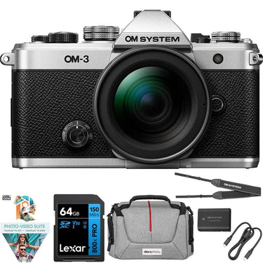 OM Systems Olympus OM-3 20MP Camera w/ M.ZUIKO 12-45mm Lens + 64GB Memory Bundle