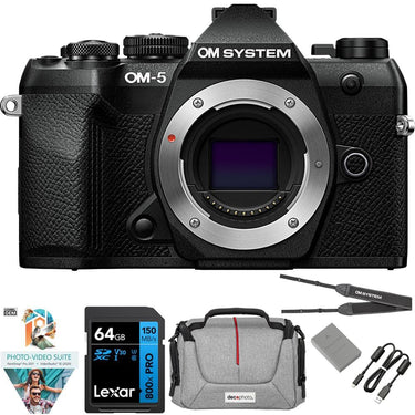 OM Systems Olympus OM-5 Mark II 20.4MP 4K Digital Camera Body; Black + 64GB Memory Bundle