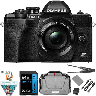 OM Systems Olympus OM-D E-M10 Mark IV 20MP Camera w/ M.Zuiko ED 14-42mm Lens + 64GB Memory