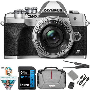 OM Systems Olympus OM-D E-M10 Mark IV Camera w/ ED 14-42mm Lens + 64GB Memory Bundle