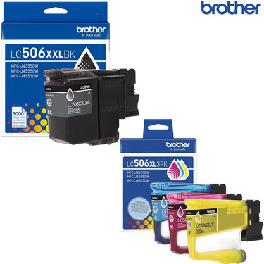 Brother Genuine LC506XXLBKS & LC506XL3PKS Color 3-Pack (CMY) Black & Color Ink