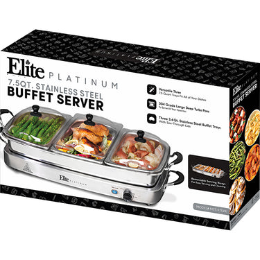 Elite Gourmet EWM-9933 7.5-Qt Triple Buffet Server and Warming Tray; Stainless | Open Box