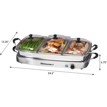Elite Gourmet EWM-9933 7.5-Qt Triple Buffet Server and Warming Tray; Stainless | Open Box