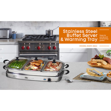 Elite Gourmet EWM-9933 7.5-Qt Triple Buffet Server and Warming Tray; Stainless | Open Box