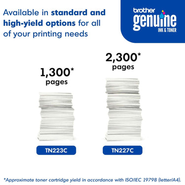 Brother Genuine TN227C, High Yield Toner Cartridge, Replacement Cyan Toner