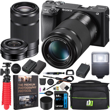 Sony a6400 4K Mirrorless Camera ILCE-6400L/B 16-50mm + 55-210mm 2 Lens Pro Case Kit