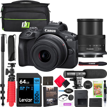 Canon EOS R100 Mirrorless Camera with RF-S 18-45mm F4.5-6.3 IS STM Lens Kit Pro Bundle