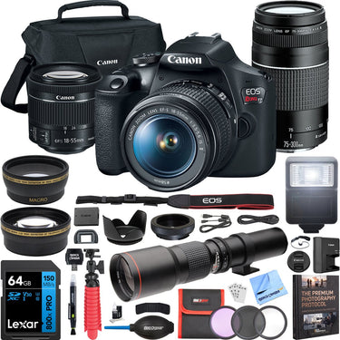 Canon EOS Rebel T7 DSLR Camera w/ 18-55mm II + 75-300mm III Dual Lens Kit Pro Bundle