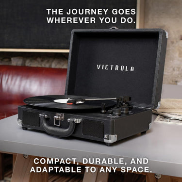 Victrola Journey Portable Bluetooth 3-Speed Suitcase Record Player, Black