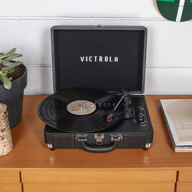 Victrola Journey Portable Bluetooth 3-Speed Suitcase Record Player, Black