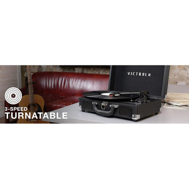 Victrola Journey Portable Bluetooth 3-Speed Suitcase Record Player, Black