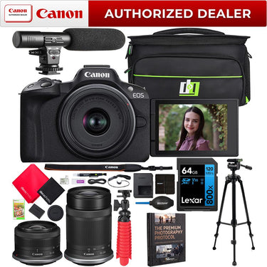 Canon EOS R50 Mirrorless Camera with 2 Lens Kit 18-45mm + 55-210mm IS STM + Pro Bundle