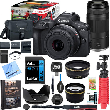 Canon EOS R100 Mirrorless Camera Double Zoom 2 Lens Kit 18-45mm + 75-300mm Bundle