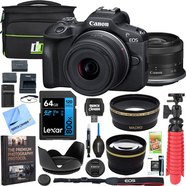 Canon EOS R100 Mirrorless Camera + 18-45mm F4.5-6.3 IS STM Lens Kit Premier Bundle