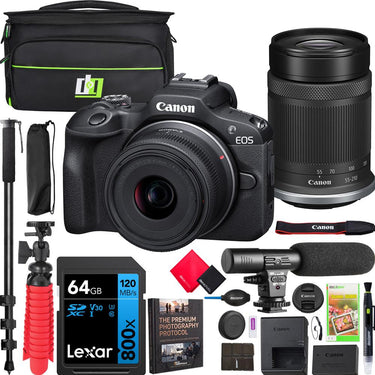 Canon EOS R100 Mirrorless Camera with 2 Lens Kit 18-45mm & 55-210mm IS STM Pro Bundle