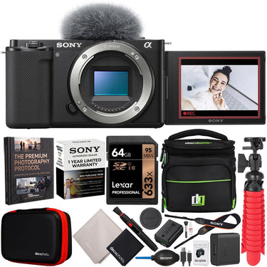 Sony ZV-E10 Mirrorless Camera Body + Deco Gear Vlogger Accessories Kit Black Bundle