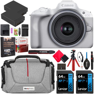 Canon EOS R50 Mirrorless Camera White + 18-45mm IS STM Lens Kit Essential Bundle