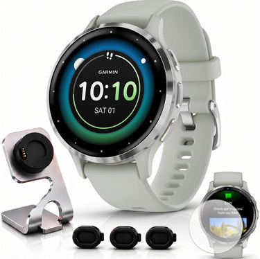 Garmin Venu 3S GPS Smartwatch Steel with Gray Case 41mm + Charging Dock Bundle