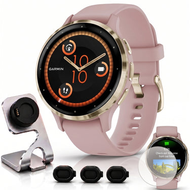 Garmin Venu 3S GPS Smartwatch Gold with Rose Case 41mm + Charging Dock Bundle