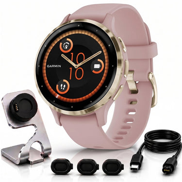 Garmin Venu 3S Fitness GPS Smartwatch Gold with Rose Case 41mm + Charging Bundle