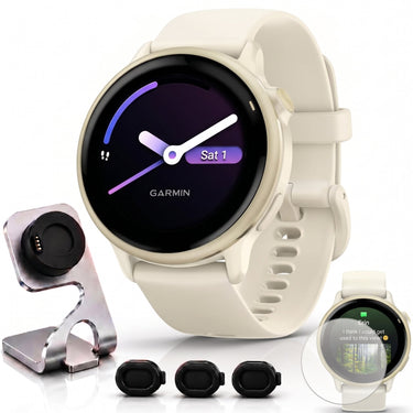 Garmin VIVOACTIVE 6 Health and Fitness GPS Smartwatch, Bone + Warranty Bundle