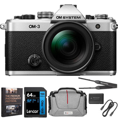 OM SYSTEM Olympus OM-3 20MP Camera w/ M.ZUIKO 12-45mm Lens + 64GB Memory Bundle