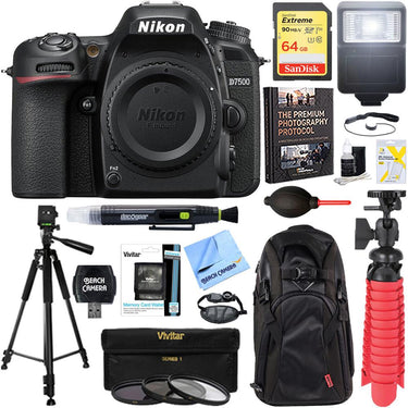 Nikon D7500 20.9MP Digital SLR Camera Body + 64GB Deluxe Accessory Bundle